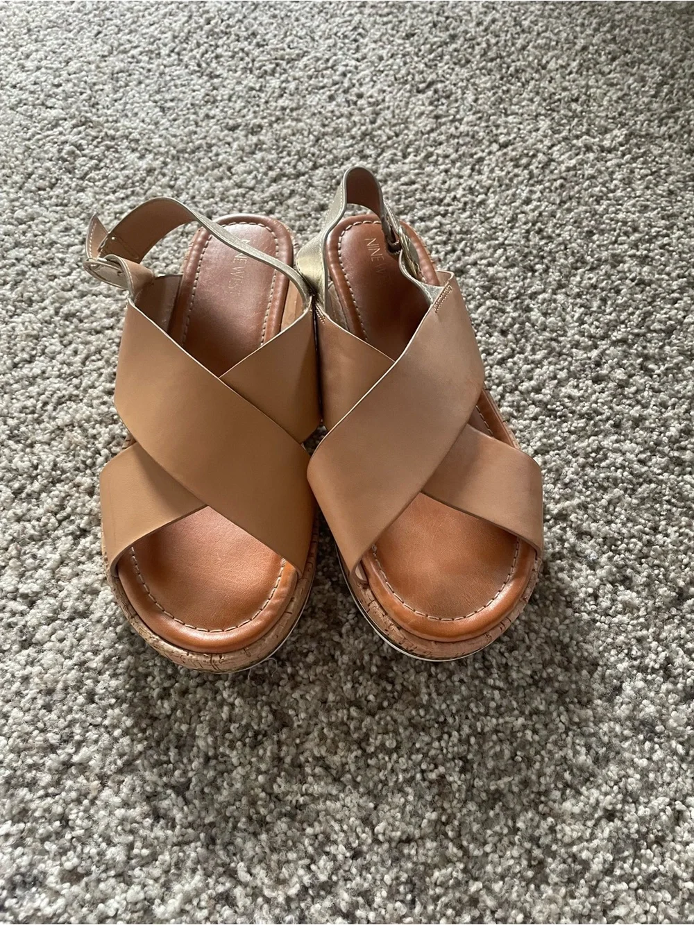 Nine West Tan Cross-Strap Wedge Sandals-Angie